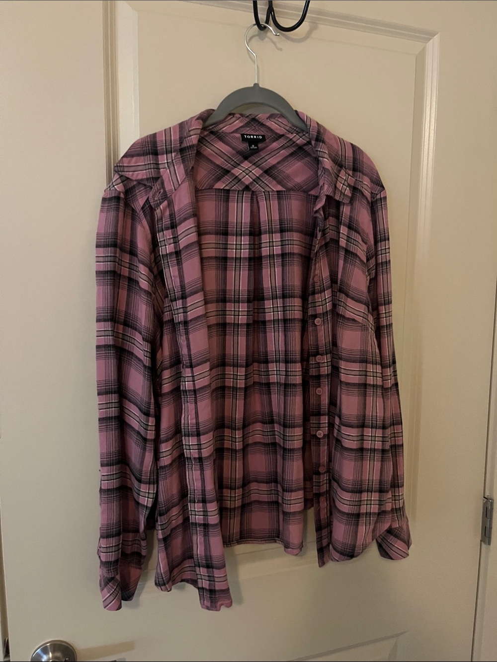 torrid Pink and Black Plaid Button-Down Shirt flannel y2k grunge layer large 0